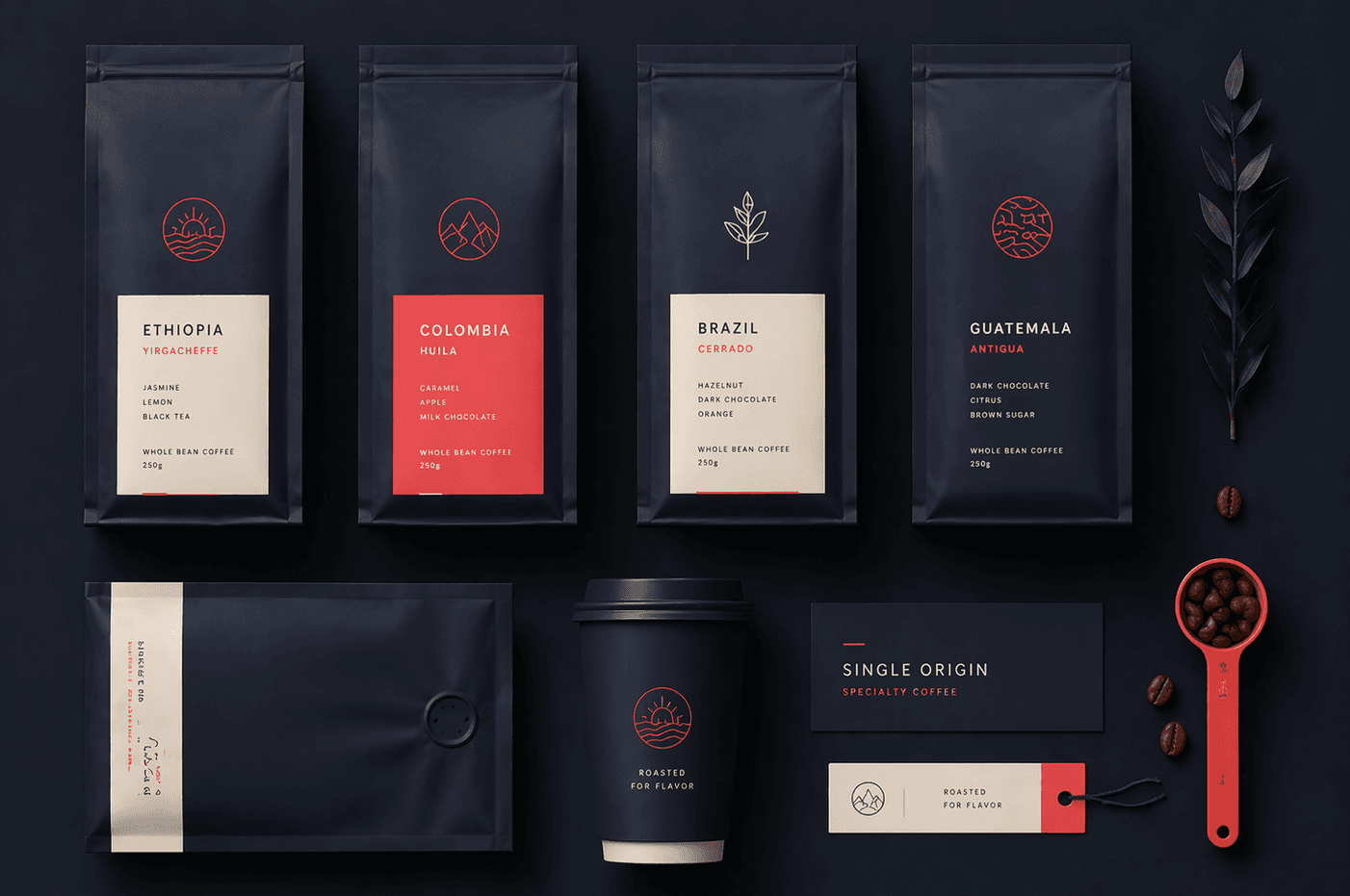 Coffee packaging color variations